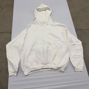 White Quarter Zip Hoodie Oversized Cotton Blend Fleece Sweatshirt size L